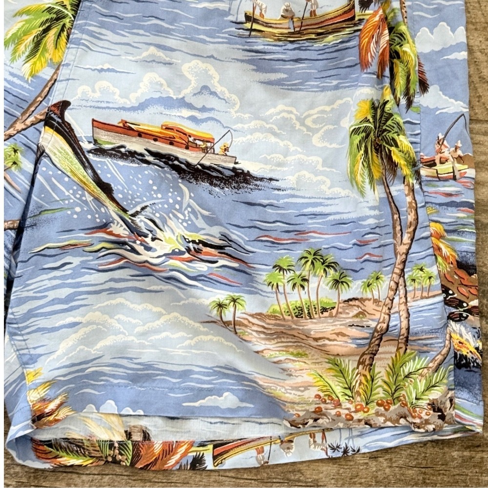 Reyn Spooner VIntage Y2K Hawaiian Fishing Print 7" Swim Board Shorts, Blue, M - Picture 4 of 9
